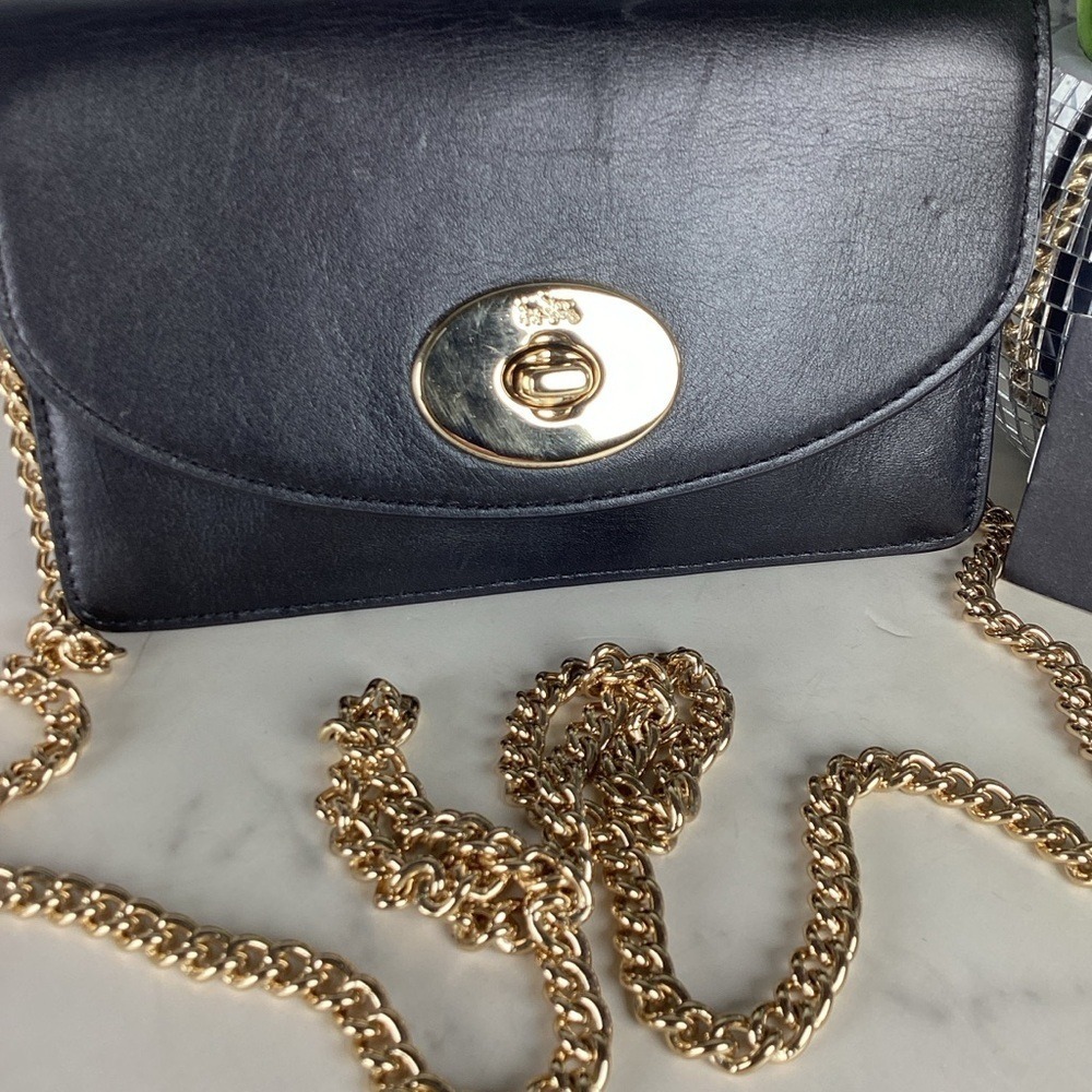 Coach #53277 Black Soft Leather Clutch Wallet with Gold Chain - Picture 5 of 10